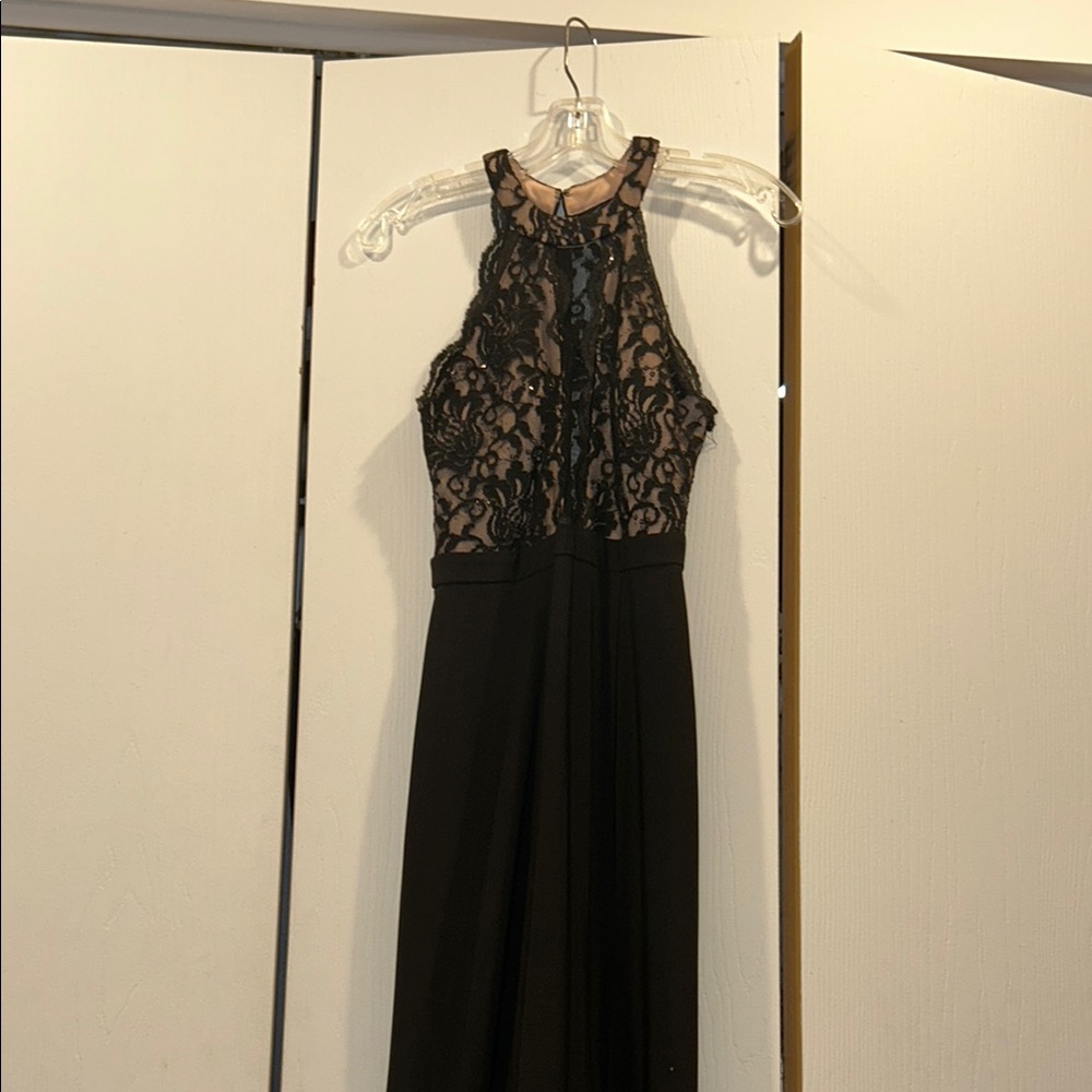 Black Lace Halter Homecoming Prom Formal Dress